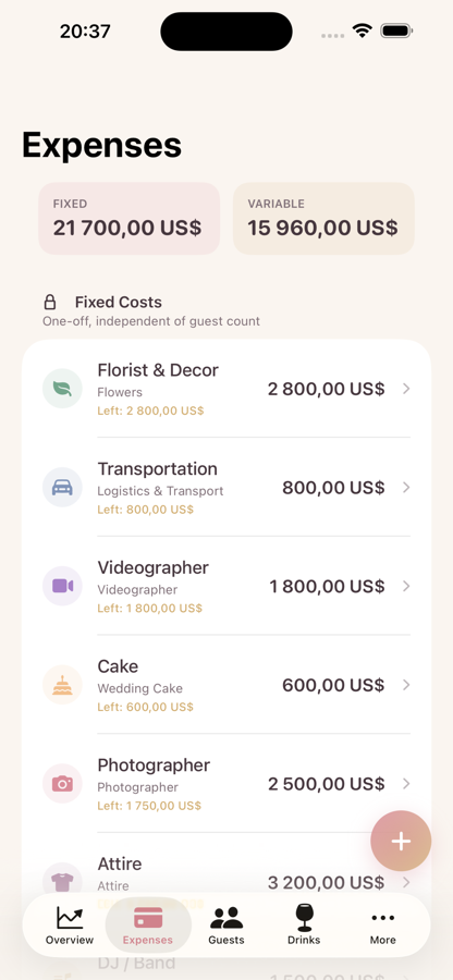 Expenses screen